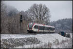 Ein GTW 2/8 erreicht an diesem Freitag den Bahnhof  Krottendorf Ligist . 19.01.1024