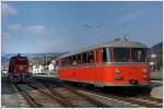 Der ehemalige GKB Triebwagen VT 10.02 (heute im Besitz der steirischen Eisenbahnfreunde) bei einer Sonderfahrt anlässlich der Pensionierung von zwei Kollegen am 19.3.2016 von Köflach