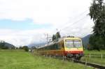 Den R8929 von Bludenz nach Schruns fhrt der NPZ ET10.107/ES10.207. Aufgenommen am 09. August 2008 zwischen Bludenz-Moos und Brunnenfeld. 

