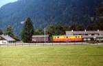 Mit einem Güterwagen verläßt der ET 10.106 (ex-ÖBB 4060.02) im August 1982 den Bahnhof Tschagguns in Richtung Schruns