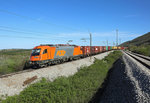 1216 903 passes Presnice Jct whilst hauling a cargo train to Koper, 16 April 2016