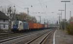 WLC 182 523 mit einem Containerzug am 18.11.2011 in Kreiensen