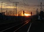 Stimmungsbilder Sonnenuntergang �ber dem Gleisvorfeld von Singen(Htw) am 05.12.09