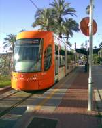 Strasenbahn Alicante Am 29. Januar 2010 k�nnte ich den Wagen 4201 an der Endhaltestelle Puerta del Mar in Alicante im Bild festhalten. 
Fahrzeugtyp: Bombardier Flexity Outlook.