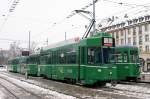 strasenbahn-basel-bvb-blt Be 4/4 489 mit seinen Anh�ngern 1503 und 1434 wartet am Bad. Bahnhof seine Abfahrtszeit ab. Die Aufnahme stammt vom 13.01.2010.