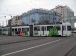 strasenbahn-basel-bvb-blt Be 4/6 S mit der Betriebsnummer 666 und der MUBA Werbung f�hrt Richtung Haltestelle Kirschgarten auf der Linie 2. Die Aufnahme stammt von 02.02.2010.