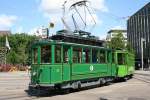 strasenbahn-basel-bvb-blt BVB 47 'Anggerbliemli' (Butterblume) am 27.07.10 als Sonderfahrt am Bahnhof SBB. Der 331 dient als Anh�ngerli