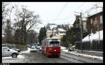 strasenbahn-wien E1 Triebwagen 4829 f�hrt die Hohe Warte zur Endstelle Hohe Warte hoch. Aufgenommen am 15.02.10