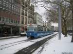 Strasenbahn Zurich VBZ Nr. 1667+1664 (Be 4/6 ''Mirage'') am 28.1.2010 beim Bellevue. Gem�ss VBZ-Quellen sollen die Mirages ab n�chstem Sommer aus dem planm�ssig Verkehr ausscheiden.