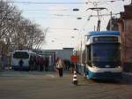Strasenbahn Zurich Schienen-Erneuerung in Z�rich Bhf. Wiedikon. Vorzeitiges Wenden der VBZ-Tramlinien 9 und 14, bzw. Busersatz bis Endstation Triemli, 07. M�rz 2009, 16:00