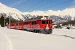 strecke-berninabahn-sm-ti ABe 4/4 III 53 zieht am 27.2.10 einen Regionalzug Richtung Pontresina.