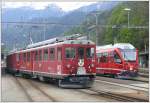 strecke-berninabahn-sm-ti ABe 4/4 II 44 und 49 und ABe 8/12 3502 in Poschiavo. (09.05.2010)