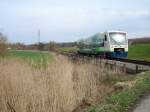 sweg-sudwestdeutsche-verkehrs-ag Breisgau-S-Bahn 013 'Stadt Waldkirch' am 30.03.2010 auf der SWEG Strecke Neckarbischofsheim Nord - H�ffenhardt auf Testfahrt. Hier zwischen Neckarbischofsheim Stadt und Neckarbischofsheim Nord
