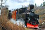 Tertitten Lok Nr. 7 'Prydz' verl�sst unter Volldampf mit einem Personenzug S�rumsand; 29.11.2009