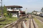 Blick vom letzten Wagen des ORD 447 in den Bf. Thung Song Junction am 07.Jnner 2013.