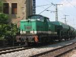 106 001 der ITL mit Schotterzug Richtung Dresden-Altstadt unterwegs.25.05.07  ...