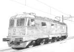 SBB Lok Re 6/6 11614 Bleistiftzeichnung  ...