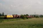 218 287 (DBG) mit einem Schotterzug bei Markt Schwaben (06.06.2007) ...