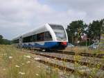br-646-stadler-gtw-db Auf der Stichstrecke von Zinnowitz nach Peenem�nde ist am 22.07.2006 UBB 646 129 bei Karlshagen unterwegs nach Zinnowitz.