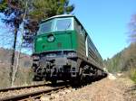 Eine Lok der Baureihe 232 beim Streckenumbau n�he Oberhof  ...