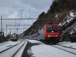 Re 484 Die Re 484.014 SR war am 4.1.2007 mit dem EC 131 VAL D'OSSOLA bei Hohtenn unterwegs.An siebter Stelle dieses Zuges war ein belgischer Liegewagen eingereiht.