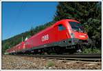 br-1016 Lokzug 89950 von Bruck a.d. Mur nach Wien S�dbahnhof mit 1016 034 an der Spitze, am 15.8.2007 mit 18 mm auf der Semmering S�drampe im Bereich Edlach Hof aufgenommen.