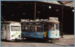 Strasenbahn Lissabon Das Pommes Tram 535 der Linie 18 im Depot Santo Amaro in Lissabon. (Archiv 06/92)