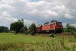 232 401 mit einem Leer-Kohlezug am Abzw. S�richen (25.07.2007)  ...