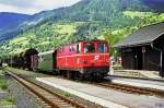 pinzgaubahn 2095 014 f�hrt mit ihrem G�terzug in den Bahnhof Uttendorf-Stubachtal ein (8. September 1992).