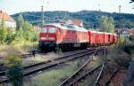 232 421-8 mit Hilfszug in Blankenburg (Harz) - der Ausgangsbahnhof ...