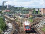 Blick �ber den Bahnhof Aalen im Sommer 2007. Links: Bahnsteig ...