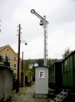 Ein Streckenfernsprecherh�uschen und ein Fl�gelsignal geh�ren zum Verkehrsdenkmal Geyer wie ...