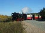 Harzer Schmalspurbahnen Mallet 5906 hatte am 13.Oktober 07 mit 99 6001 im Selketal dienst. Hier sieht man sie aus dem Bahnhof gGernrode nach Quedlinburg ausfahren.