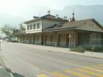 �beretscherbahn,sie wurde 1974 stillgelegt,aber der Bahnhof in Eppan,hier die Gleisseite,ist ...