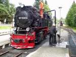 99 7232 mit Lagerschaden im Bahnhof Drei-Annen-Hohne am 10.07.07  ...
