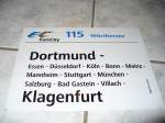 Zuglaufschild des EC 115 W�rthersee von Dortmund nach Klagenfurt.  ...