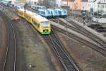 Arriva 3er Pack Regioshuttle der Oberphalzbahn am 24.11.07 in Schwandorf.Rechts haben sich schon 3 BR 183(ES64U4)zur grossen Lokparade formiert. 