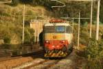 E 656 E656 467 durchf�hrt mit dem Regionalzug Sapri - Napoli die verlassene Station Capriola und f�hrt in wenigen Augenblicken in die ein paar Kilometer n�rdlich liegende Station Pisciotta-Palinuro ein; 24.11.2007