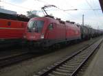 Die 1016 037 mit einem Kesselwagenzug am 04.01.2008 bei der ...