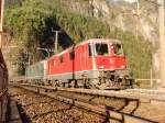 Re 10/10 mit GZ auf der Maderanertalbr�cke bei Amsteg am ...