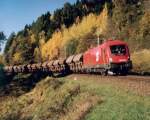 br-1016 1016.003 mit Z46041 am 27.10.1999 zwischen den Bf. Kolbnitz und M�hldorf - M�llbr�cke.