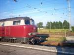 Eine V160 zieht 3 d�nische VT in den Bahnhof Neustrelitz. ...