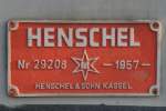 Typenschild der Henschel DH390 mit der Bau Nr. 29208.  ...