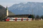 br-4024 4024 071 mit RB 5120 auf dem Weg nach Rosenheim, am Kloster Reisach bei Oberaudorf (20.02.2008). Dieses Motiv d�rfte bald nicht mehr m�glich sein, eine L�rmschutzwand soll die Strecke demn�chst verzieren.