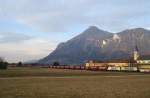 br-182-private ES 64 F4 - xxx und ES 64 U2 - xxx (Lokomotion) mit DGS 43117 am Kloster Reisach bei Oberaudorf (20.02.2008). F�r Adleraugen: am Schlu� l�uft noch ein 'Zebra' mit, um ab Kufstein Nachschub zu leisten.