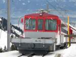 RB Rigi Bahnen RB - Einfahrender Pendlzug im Bahnhof Rigi Kulm mit dem Vorstellwagen Kk 23 dem Steuerwagen Bt 32 und dem Triebwagen Bhe 4/4  22 am 27.01.2008
