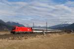 arlbergbahn 1216 238 mit OEC 162 in Flaurling (22.02.2008)