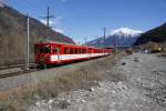 Brig-Visp-Zermatt-Bahn Der Regio 531 befindet sich am 29.3.08 zwischen Brig und Eyholz.