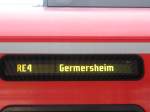 Zielanzeiger eines Triebzuges der BR 425. Aufgenommen in Frankenthal Hbf ...