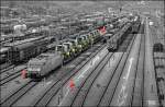 Impression im Rangierbahnhof Hagen-Vorhalle: M�hdrescher CLAAS DOMINATOR BO sind auf ...